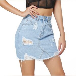 H&M Light Wash Distressed Pencil Mini Skirt Size S